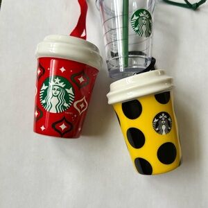 Starbucks Collector Ornaments - Red and Yellow with Black Accents